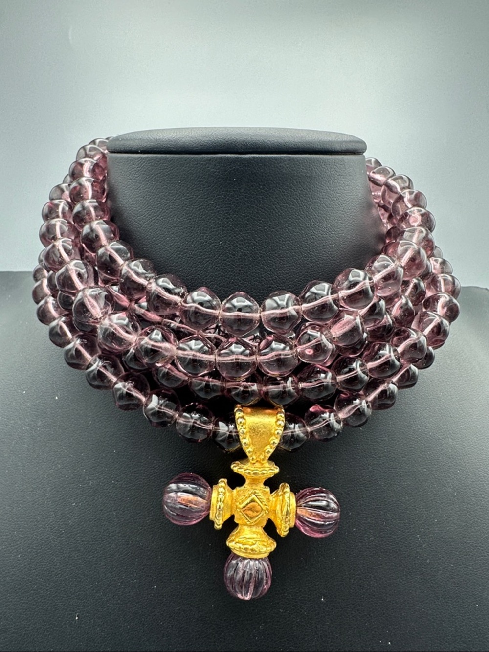 RARE Catherine Prevost Vintage Glass Purple Beaded Choker Necklace